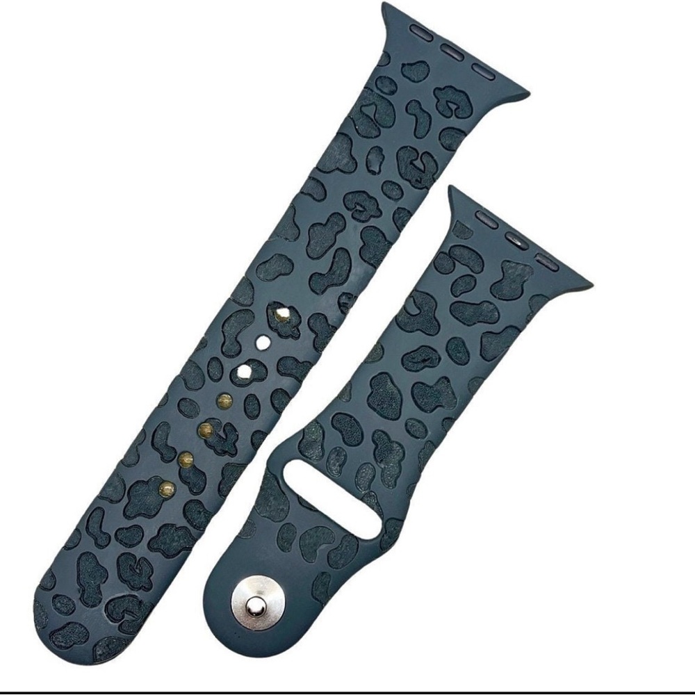 Apple Watch Band 42mm Black Leopard Cheetah Silicone Engraved *New in Package
